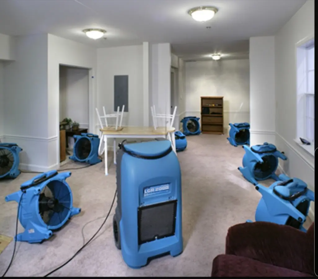 Air movers and dehumidifier setup for Water Damage Restoration in Clarendon Hills